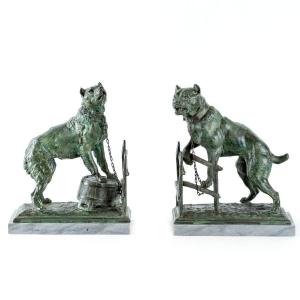 Pair Of Dog Sculptures -book Holders Late 19th Century