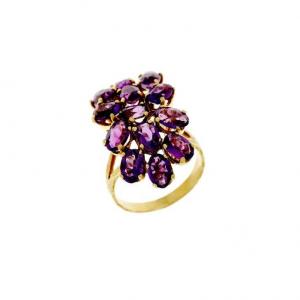 Cocktail Golden Ring With Amethysts