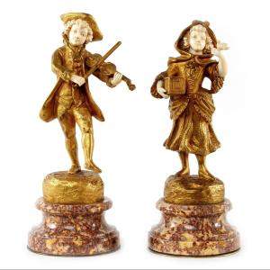 A Pair Of Chryselephantine Sculptures Signed G. Omerth, Early 20th Century