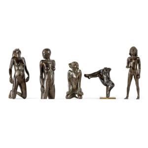 Set Of 5 Erotic Bronze Sculptures Signed Jesvart 20th