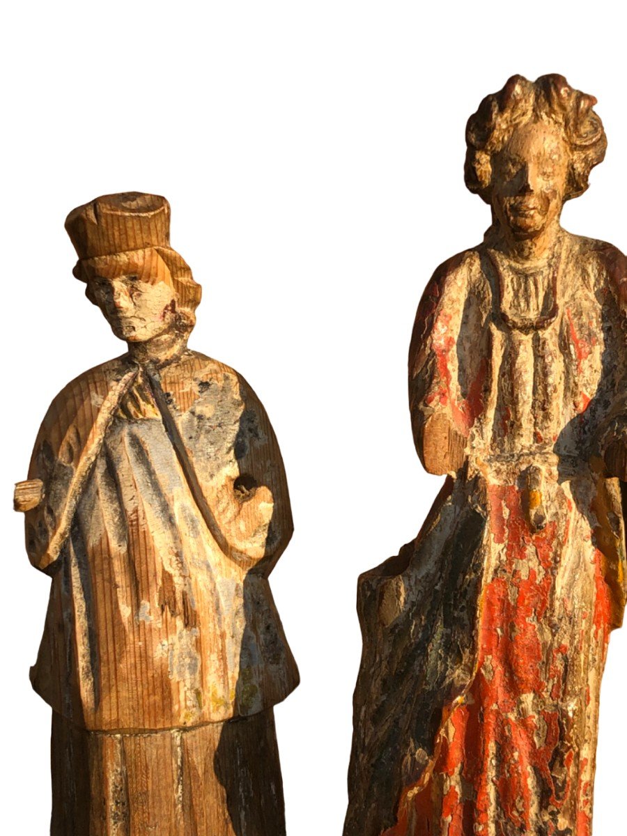 Trois Petites Statues Bois Sculpté-photo-2