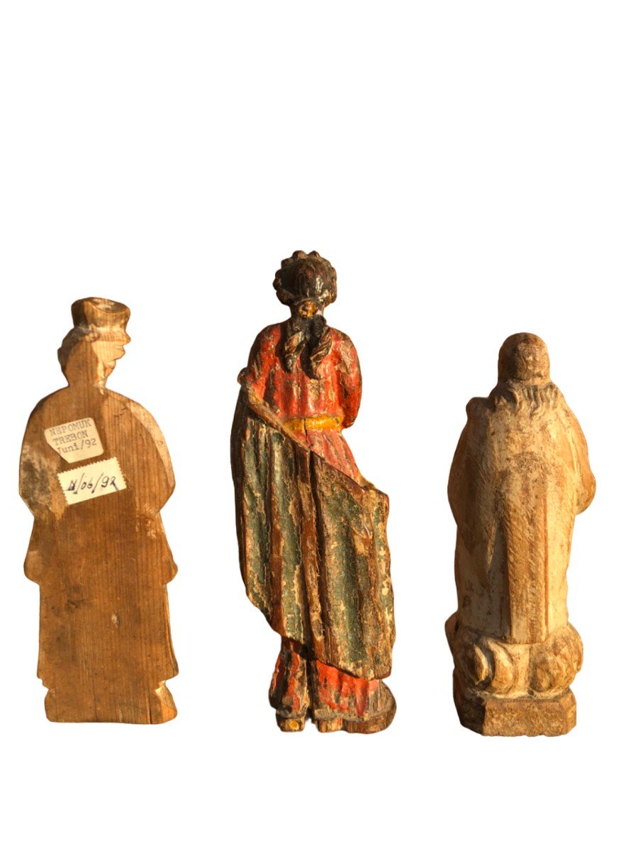 Trois Petites Statues Bois Sculpté-photo-2