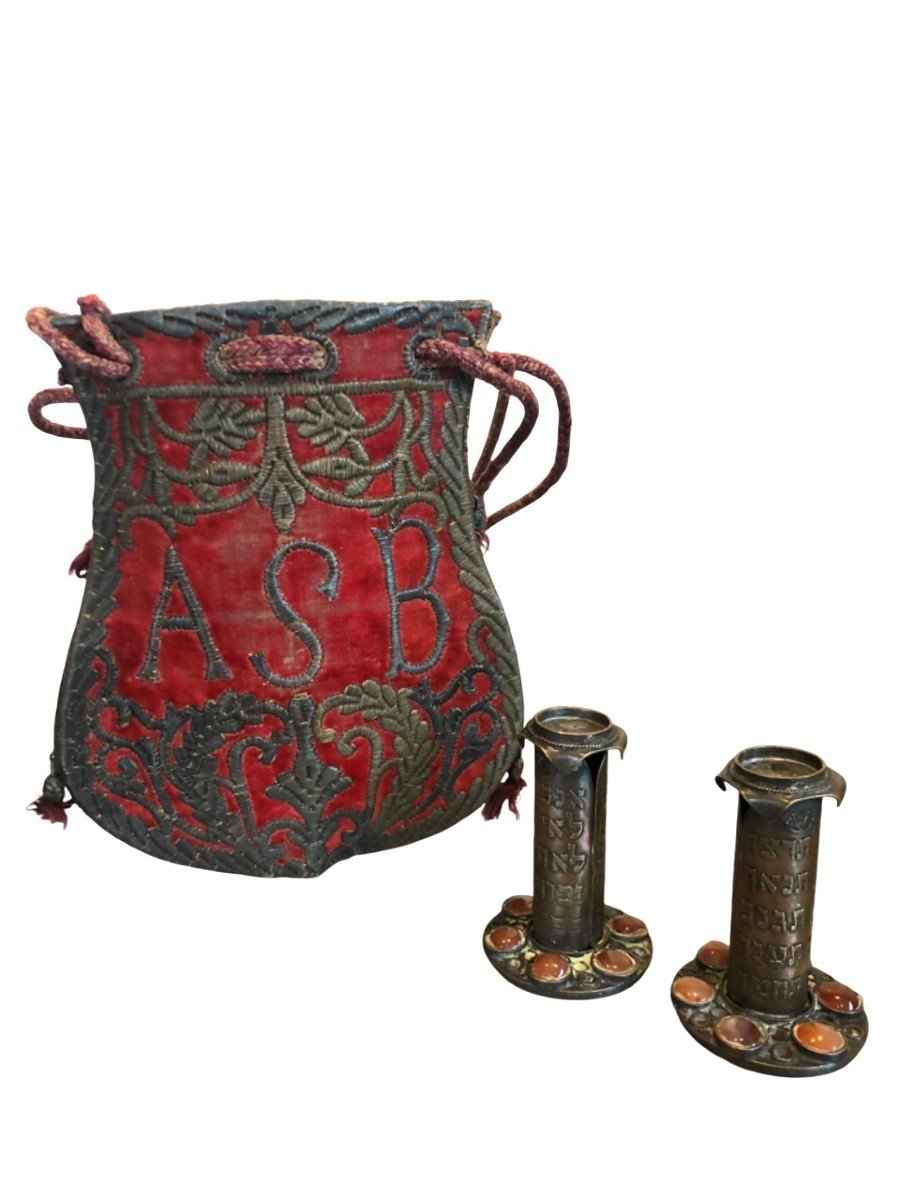 Jewish Tefillin Bag With Shabbat Candle Holder 