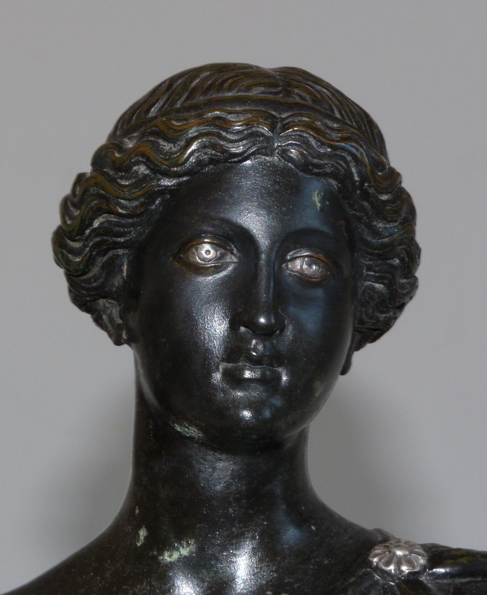 Flore Farnese Naples, 19th Century Bronze With Dark Brown Patina And Silver Highlights-photo-3