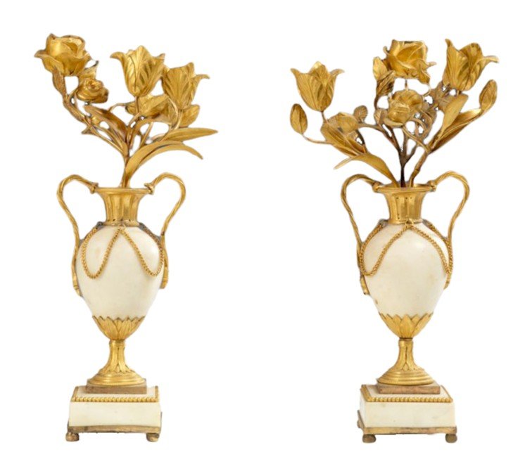 Pair Of Candelabras With Flower Vases - Louis XVI Period