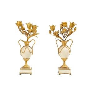 Pair Of Candelabras With Flower Vases - Louis XVI Period