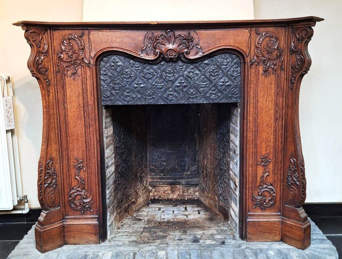 Louis XV Style Carved Wood Fireplace.