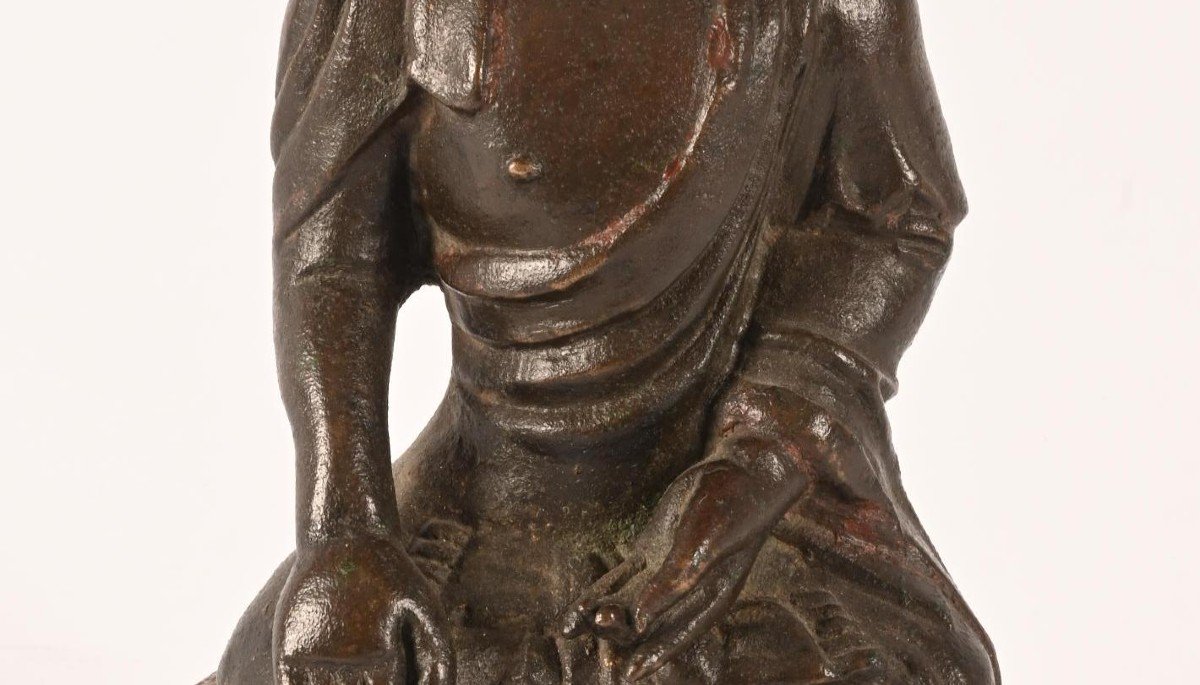 Bronze Figurine With Brown Patina Representing Buddha