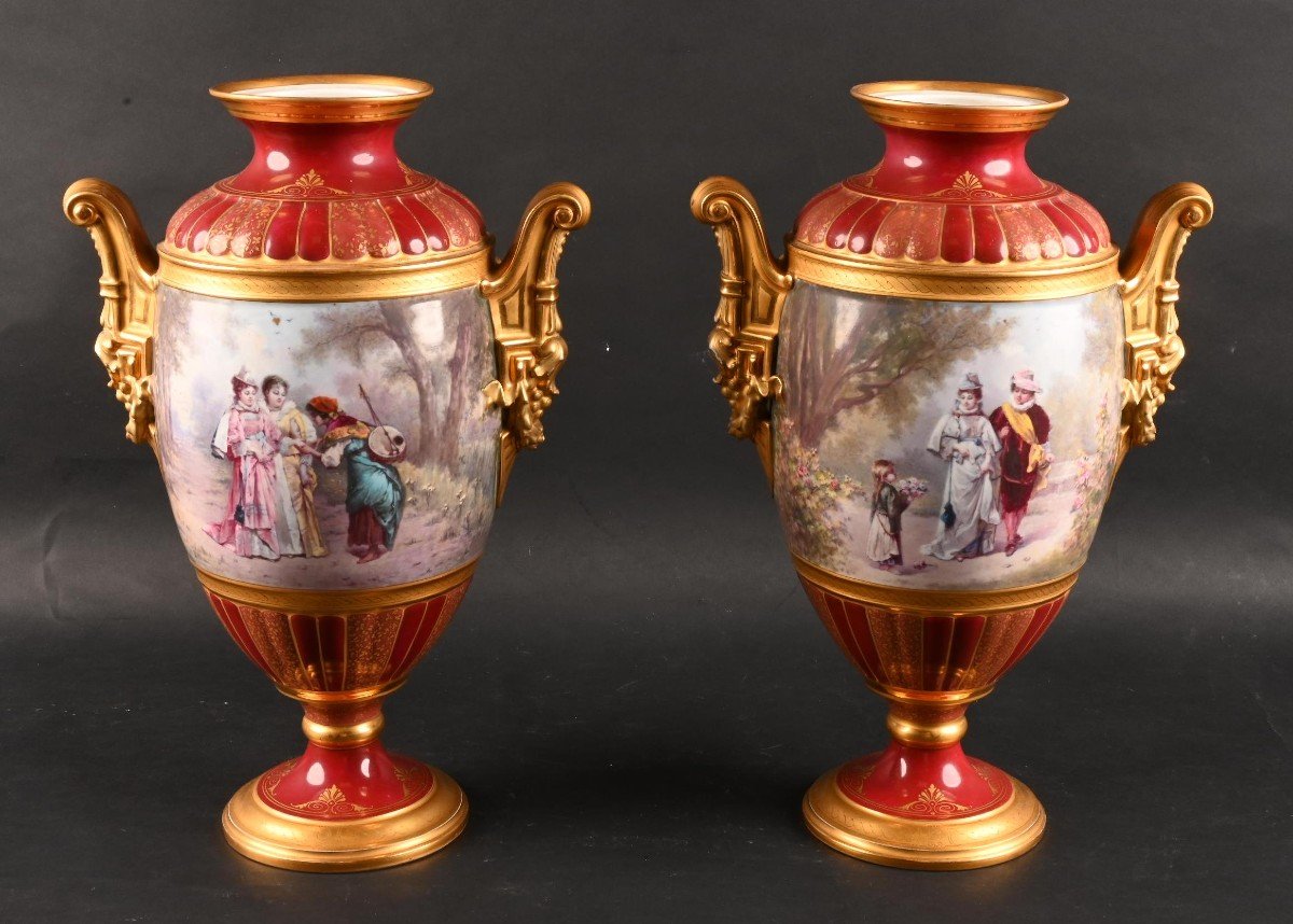 Pair Of German Empire Style Porcelain Vases 