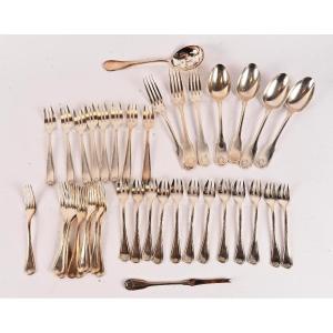Christofle - Suite Of Different Model Cutlery With Shell In Silver Metal: