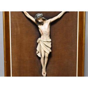 Christ On The Cross In Carved And Painted Wood.