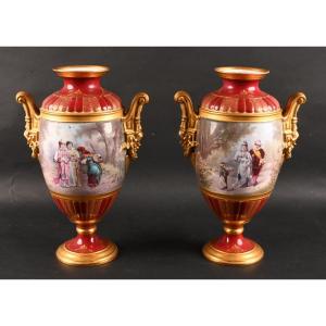 Paire De Vases En Porcelaine Allemande De Style Empire 