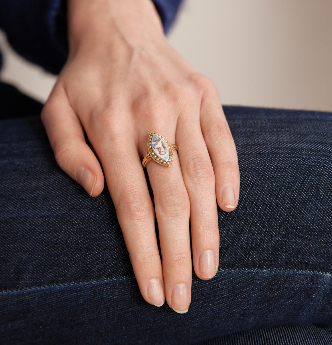 Marquise Portrait Ring, Late 19th Century-photo-2