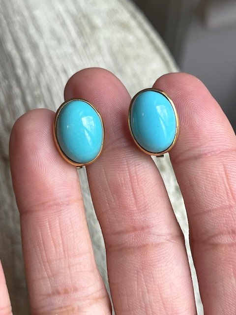 Paire De Clips d'Oreilles, Turquoise Et Or-photo-2