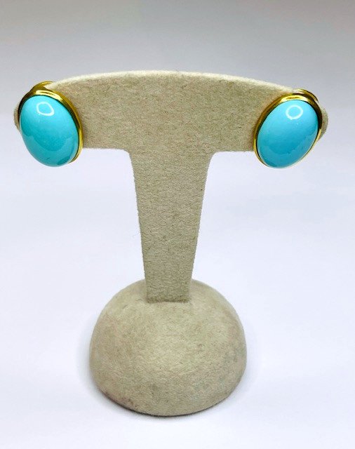 Paire De Clips d'Oreilles, Turquoise Et Or