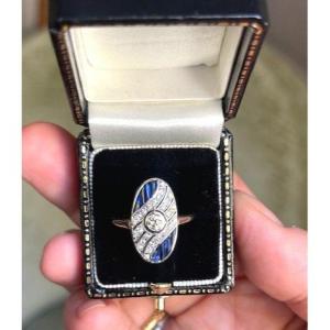 Art Deco Marquise Ring, Sapphires And Diamonds