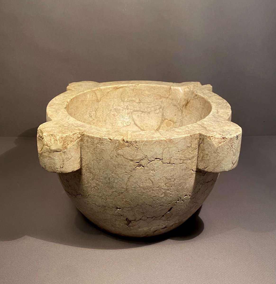 Early 19th Century Apothecary Mortar In Fossil Marble Italy Circa 1800-photo-3