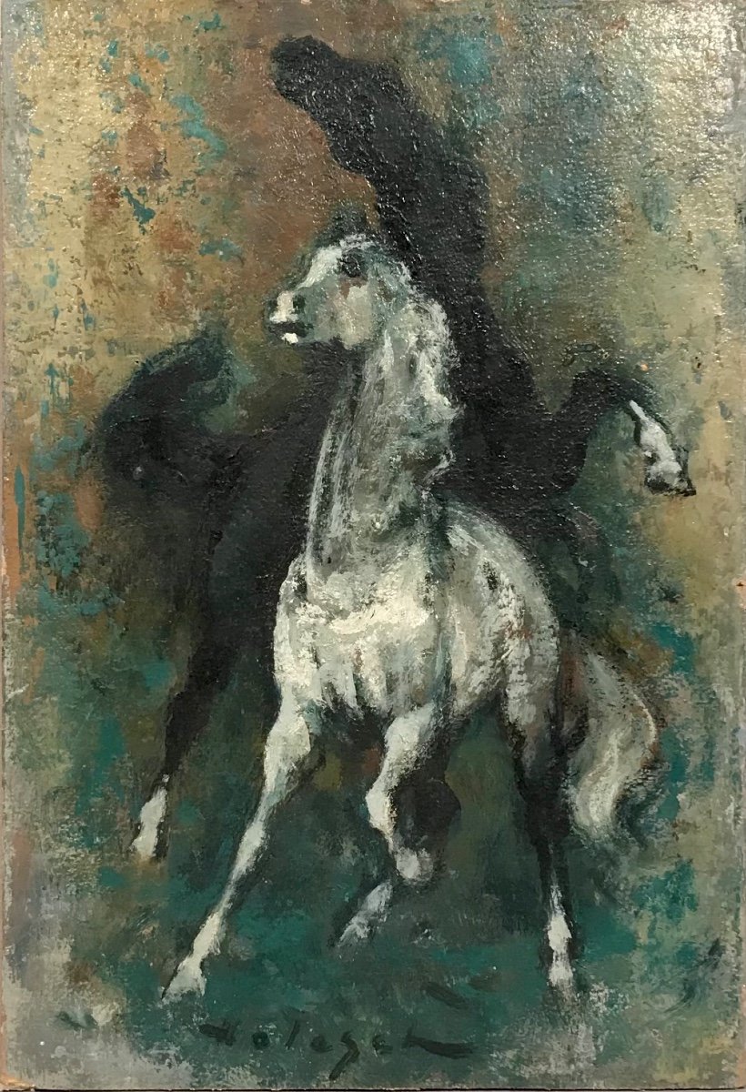 Modern Art Denes De Holesch Equestrian Badinages Oil On Cardboard 20th Century-photo-3