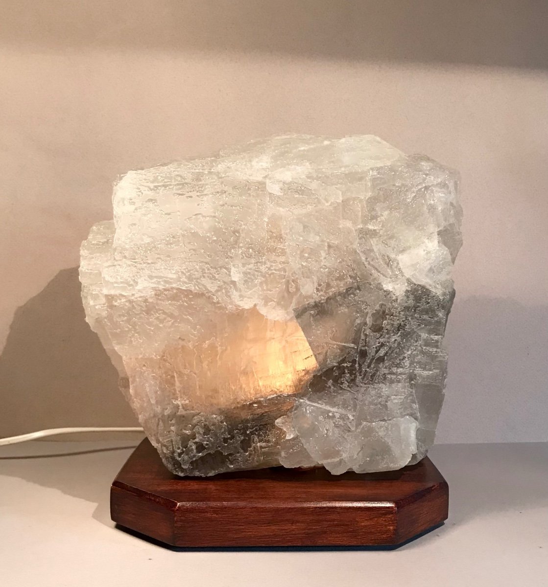 Decorative Arts Jean Michel Frank Important Fluorite From Ilinois  Lamp 11kg Wooden Base 1950s -photo-7