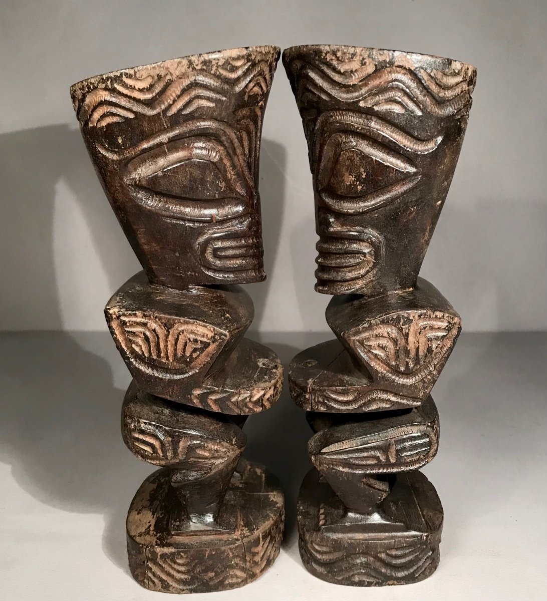 Early Arts Oceania/polynesia/marquesas Islands Tikis In Carved Rosewood 20th Century-photo-3