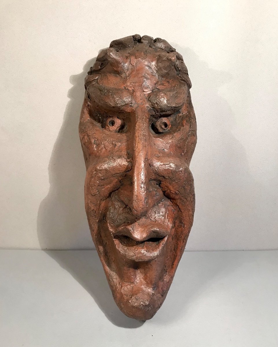 Curiosa Sculpture Modern Art Outraged Figure Of Devil In Terracotta France 20th Century Demon -photo-3