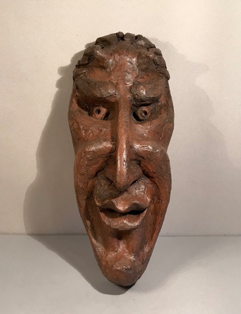 Curiosa Sculpture Modern Art Outraged Figure Of Devil In Terracotta France 20th Century Demon -photo-1