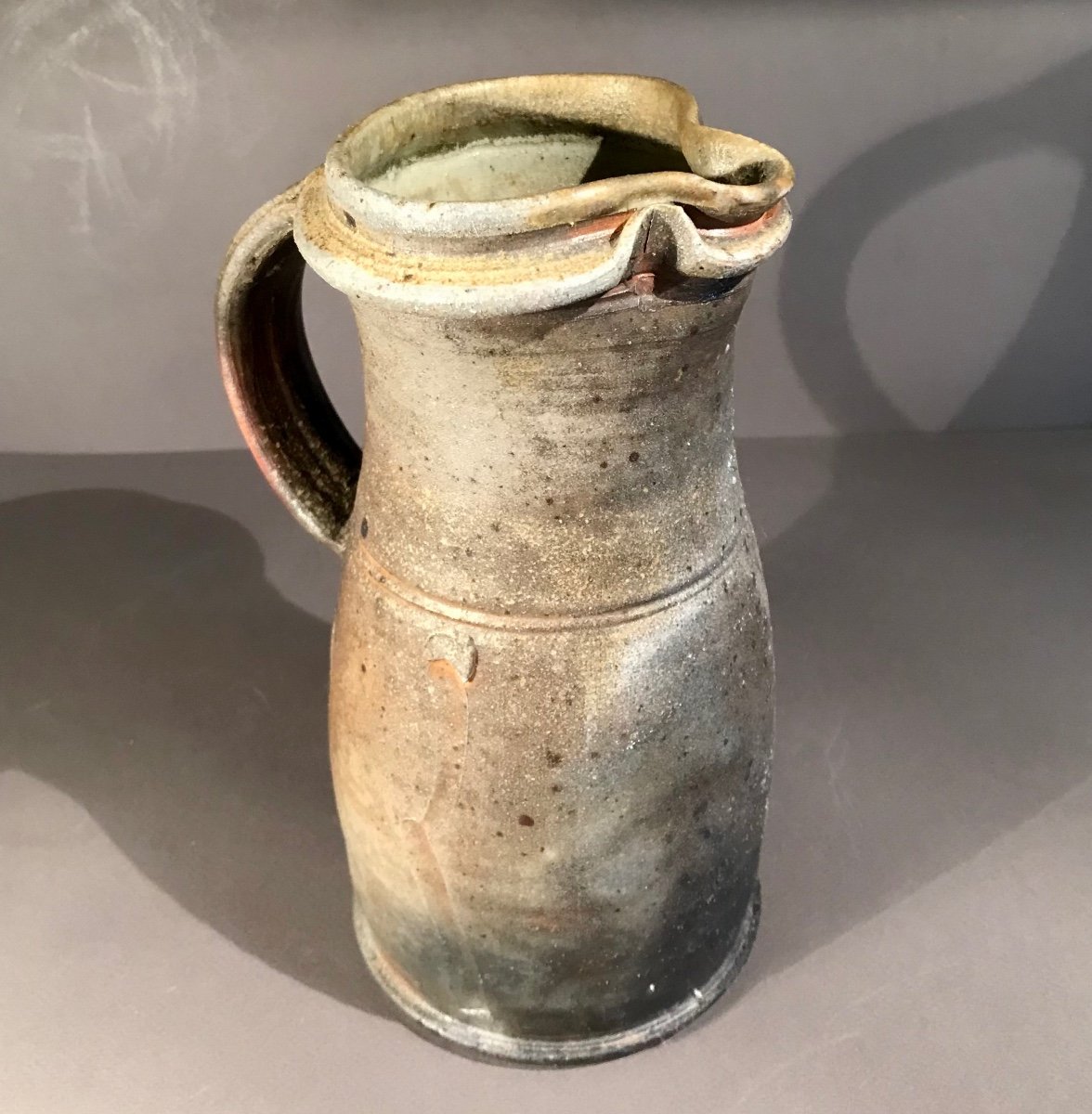 éric Astoul La Borne Pitcher In Pyrity Stoneware Pinch Spout 20th Century Signed Ceramic Design-photo-8