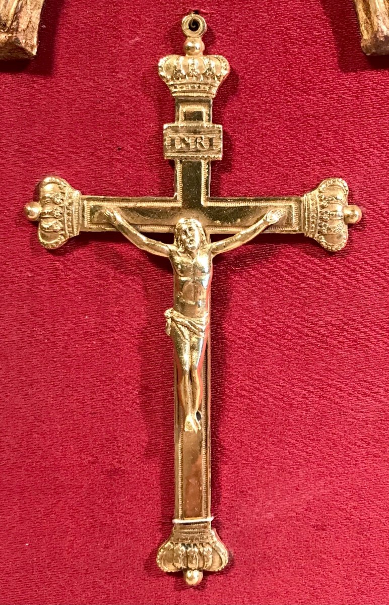 Second Restoration Louis XVIII Mission Souvenir Cross 1821 Gold Plated Golden Wood Frame-photo-1