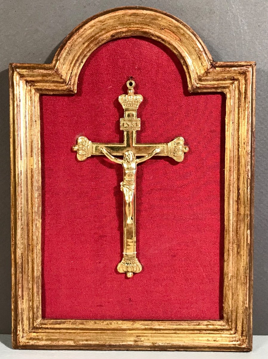 Second Restoration Louis XVIII Mission Souvenir Cross 1821 Gold Plated Golden Wood Frame-photo-4