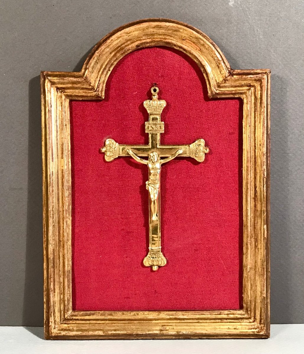 Second Restoration Louis XVIII Mission Souvenir Cross 1821 Gold Plated Golden Wood Frame