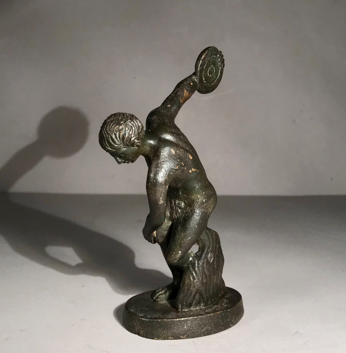 Classical Art "discoball" Bronze Sculpture Dark Green Patina 19th Century Ancient Greece -photo-3