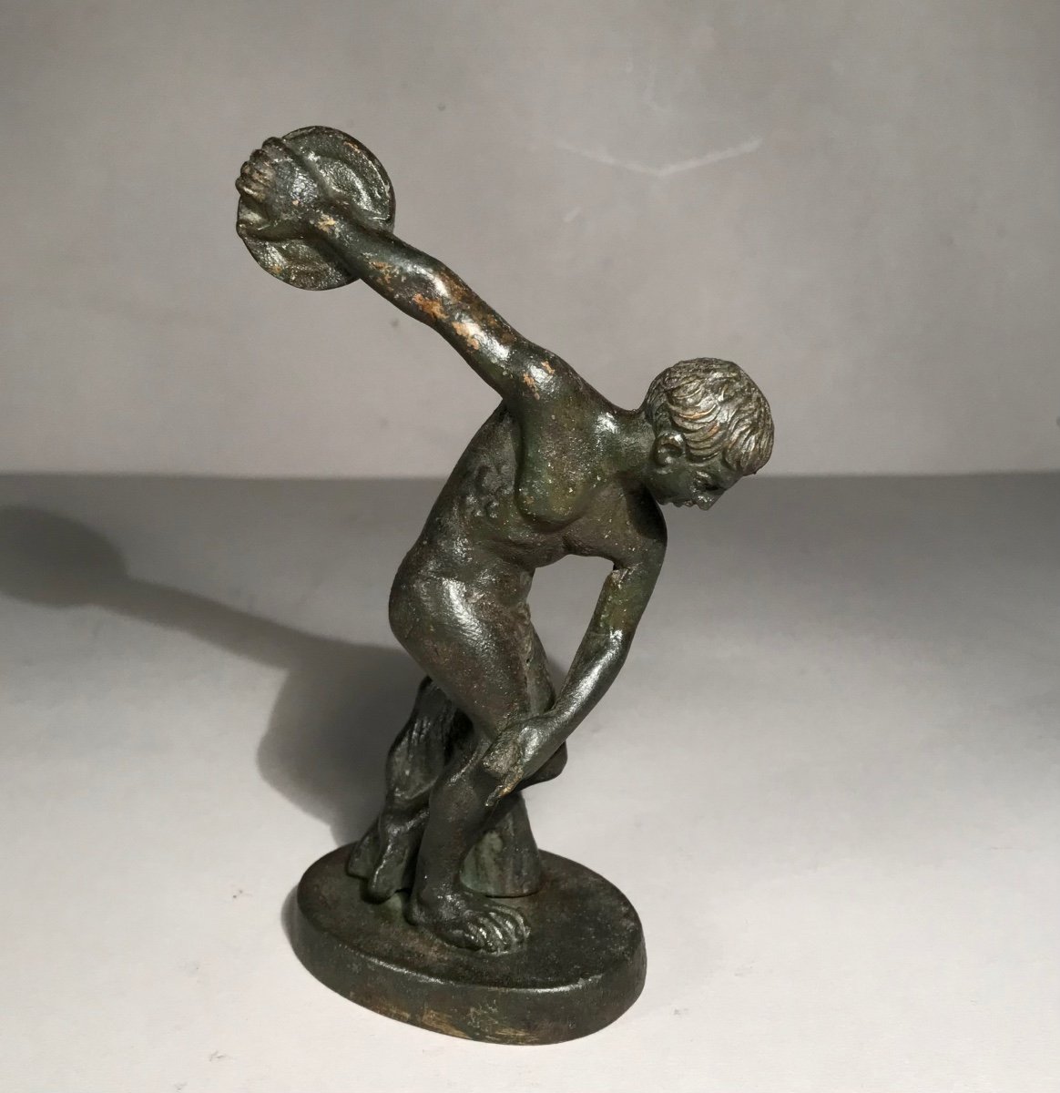 Classical Art "discoball" Bronze Sculpture Dark Green Patina 19th Century Ancient Greece -photo-4