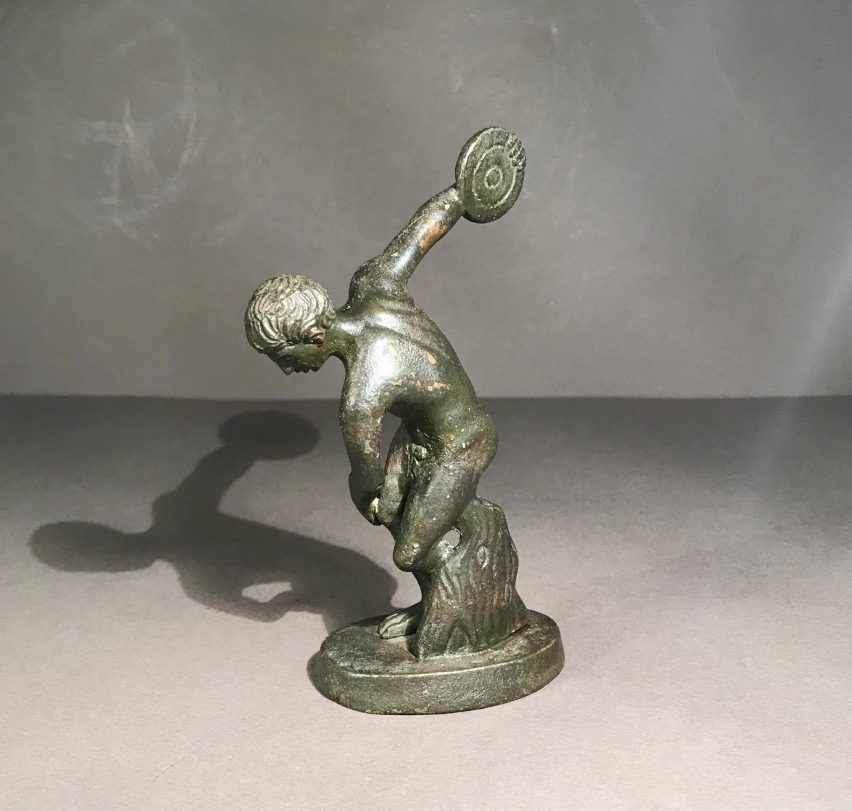 Classical Art "discoball" Bronze Sculpture Dark Green Patina 19th Century Ancient Greece -photo-2