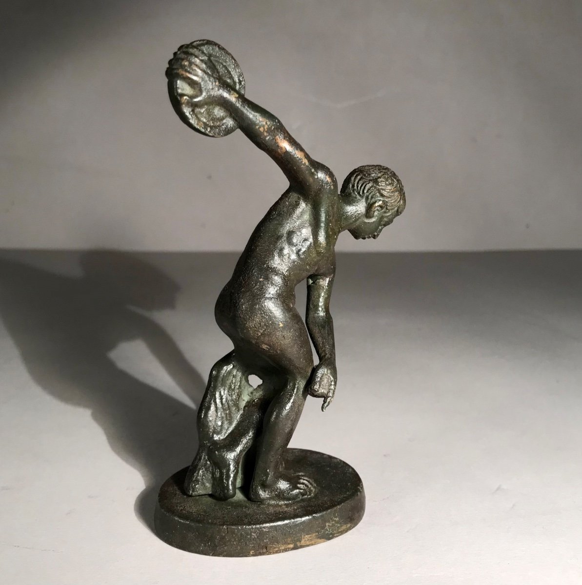 Classical Art "discoball" Bronze Sculpture Dark Green Patina 19th Century Ancient Greece -photo-3