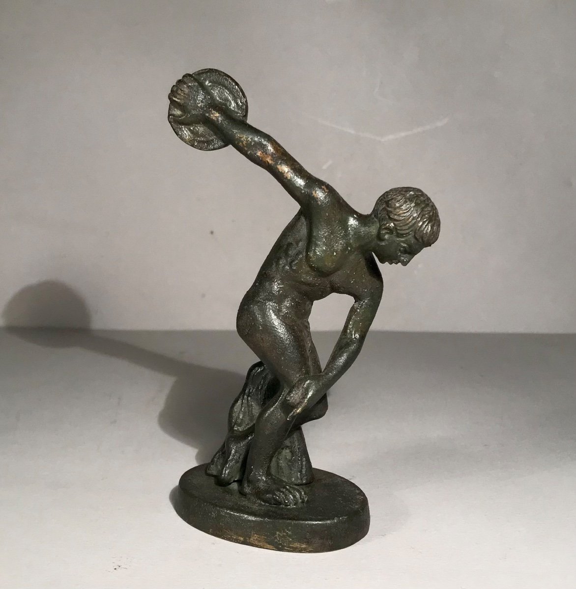 Classical Art "discoball" Bronze Sculpture Dark Green Patina 19th Century Ancient Greece -photo-4