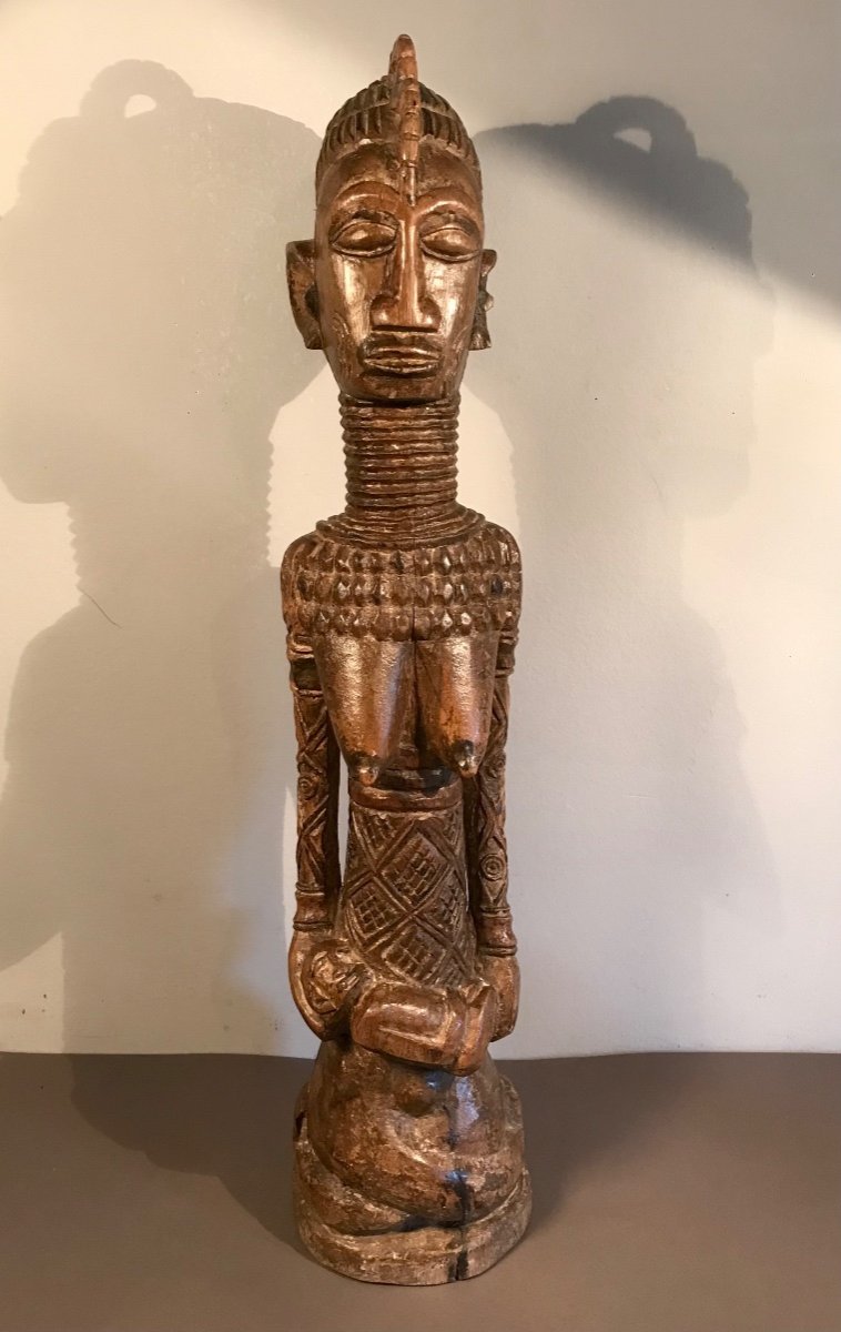 Ndengese Maternity Drc Central Africa Statue Monoxyle Wood Early 20th Century Primitive Arts-photo-1