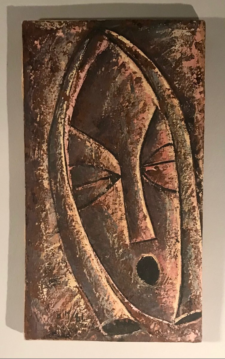 Modern African Art Hst “mask” Modern Art Signed Bim And Dated (19)81