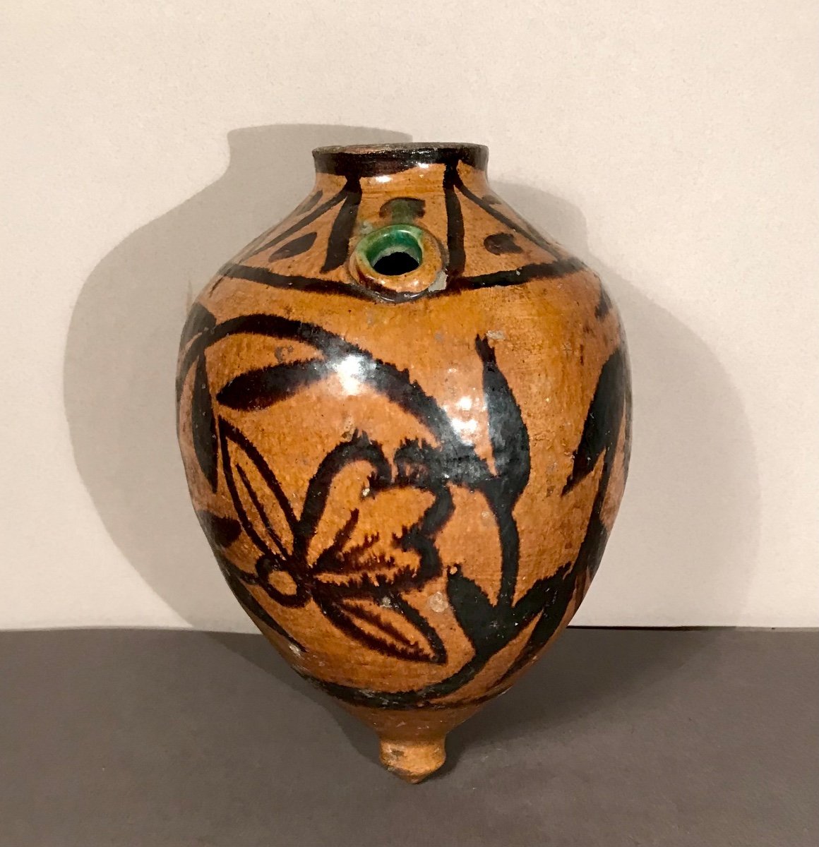 Decorative Arts 19th Southern Europe Mediterranean Basin Iran Oil Amphora Floral Decor-photo-2