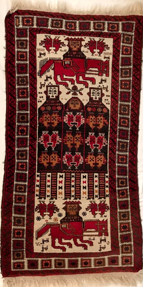 Persian Wool Rug Handmade Ferdos Decorated With Figures And Animals Iran 20th Century-photo-3