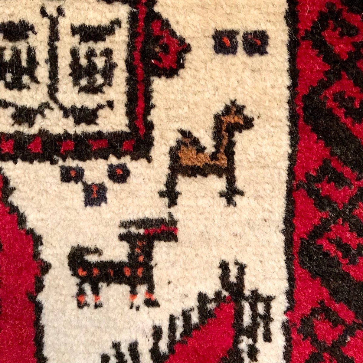 Persian Wool Rug Handmade Ferdos Decorated With Figures And Animals Iran 20th Century-photo-2