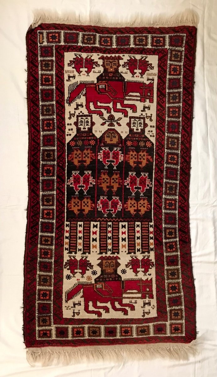 Persian Wool Rug Handmade Ferdos Decorated With Figures And Animals Iran 20th Century