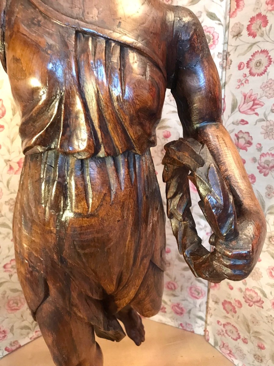 Late 17th/early 18th Century High Sculpture Winged Victory In Carved Oak France-photo-4