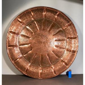 Islamic Art Large Ottoman/central Asia  Tray With Gadroons Embossed Copper Nineteenth Diameter 53.5 Cm