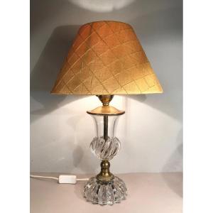 St Louis Lighting Desk Lamp In Crystal And Golden Brass Laura Ashley Lampshade Circa 1950