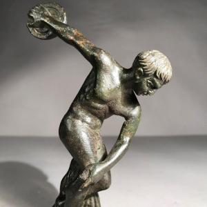 Classical Art "discoball" Bronze Sculpture Dark Green Patina 19th Century Ancient Greece 