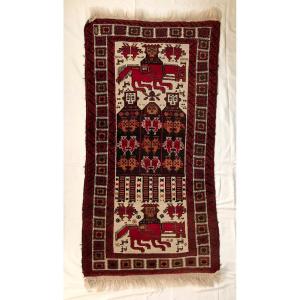 Persian Wool Rug Handmade Ferdos Decorated With Figures And Animals Iran 20th Century