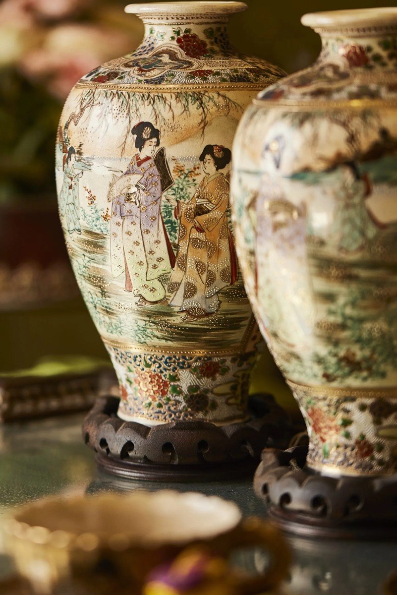Paire De Splendides Vases En Porcelaine Satsuma Du 19ème Siècle-photo-3