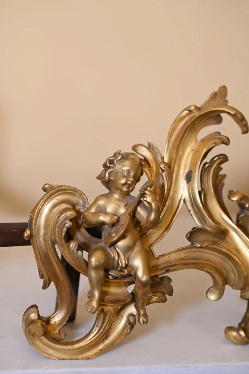 Pair Of Golden Bronze Fireplace Andors-photo-2