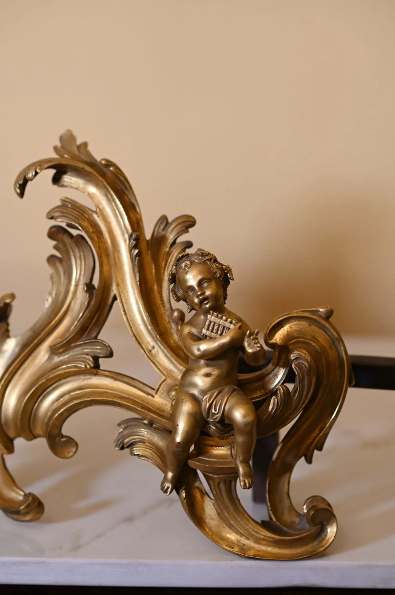 Pair Of Golden Bronze Fireplace Andors-photo-3