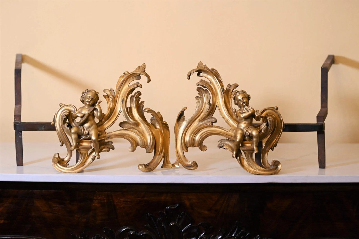 Pair Of Golden Bronze Fireplace Andors